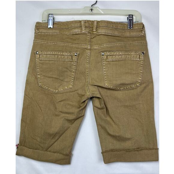 Ett Taia by Anthropologie Womens 28 Khaki Bermuda Cuff Raw Hemmed Short - Picture 7 of 7